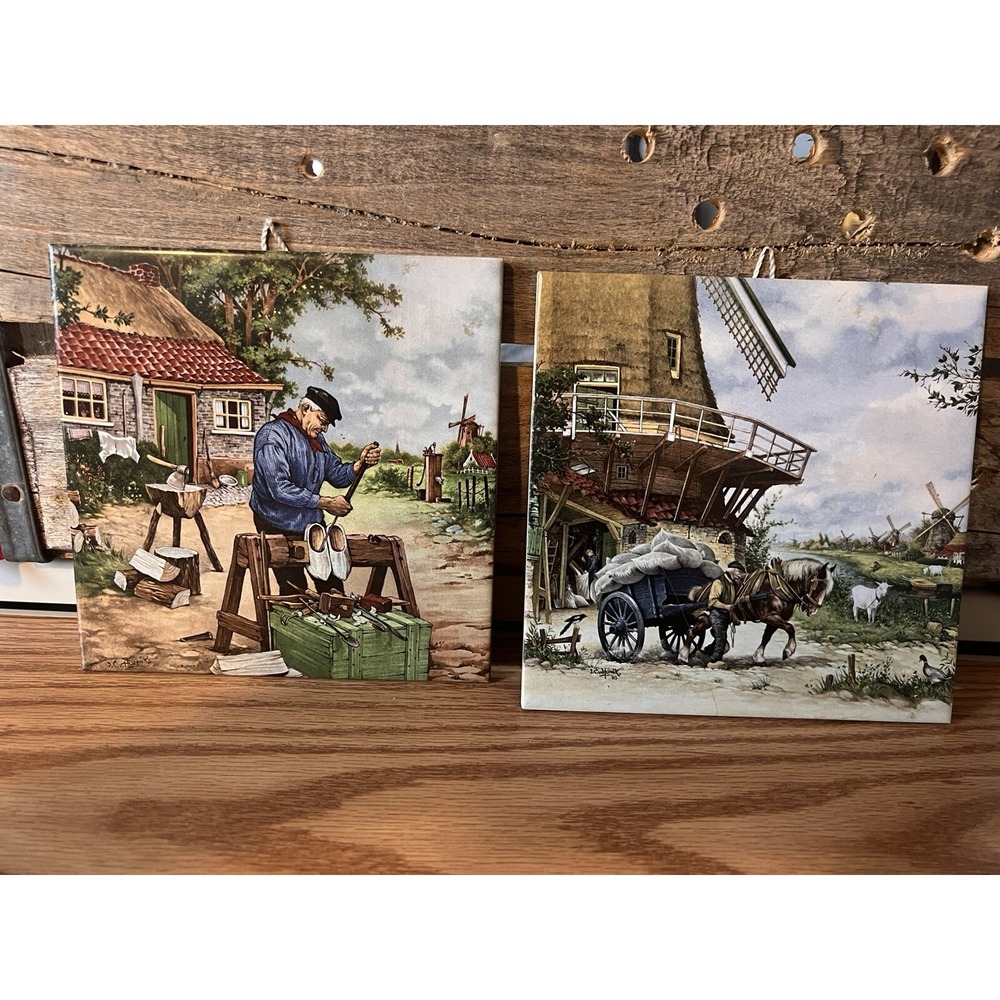 Royal MOSA Ceramic Tiles Dutch Holland 2 6"x6" Cobbler Wagon Horse Windmill